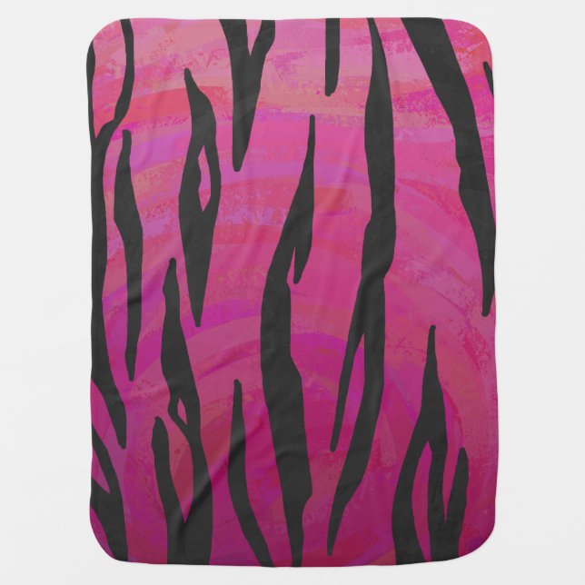 Tiger Hot Pink and Black Print Swaddle Blanket (Front)