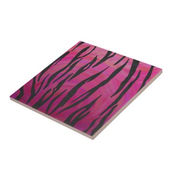 Tiger Hot Pink And Black Print Tile by ITDWildMe at Zazzle