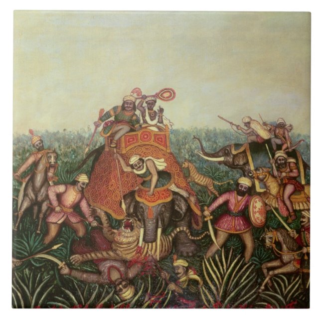 Tiger Hunt, 1892 (oil on canvas) Tile (Front)