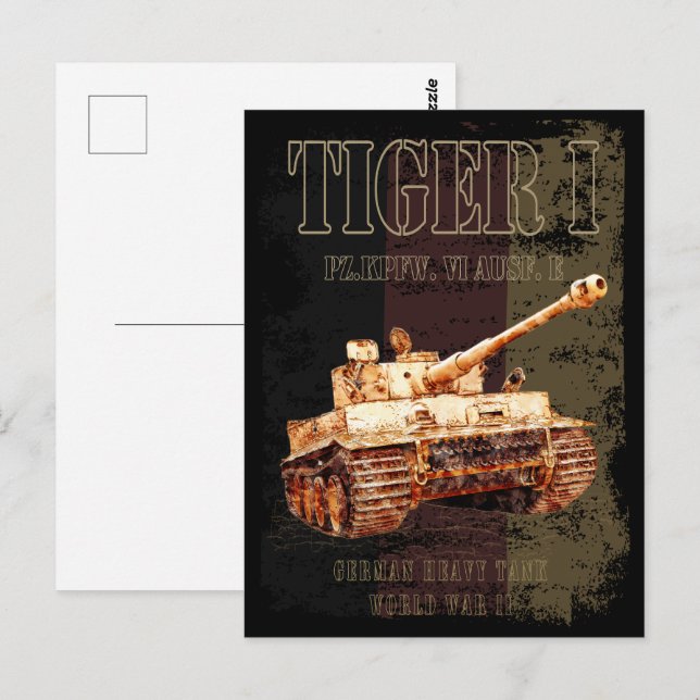 Tiger I German Heavy Tank WWII with Germany Flag Postcard (Front/Back)