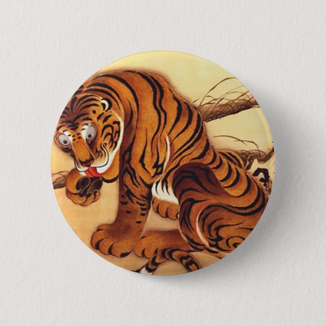 Tiger Illustration by Ito Jakuchu Button (Front)