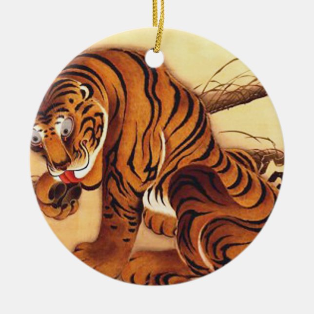 Tiger Illustration by Ito Jakuchu Ceramic Ornament (Front)