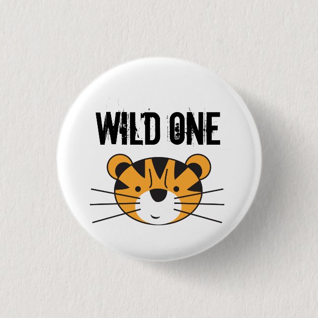 Tiger Illustration Wild one Safari birthday party Button (Front)