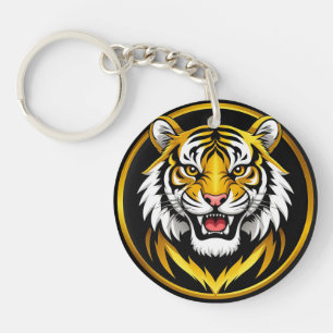 Tiger Illustration with Intense Expression Keychain