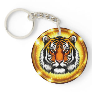 Tiger Illustration with Intense Expression Keychain