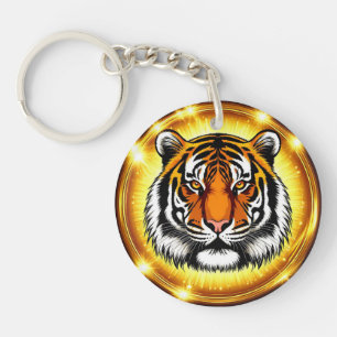 Tiger Illustration with Intense Expression Keychain