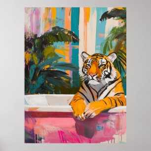 Tiger in a Bathtub: Tropical Garden Poster