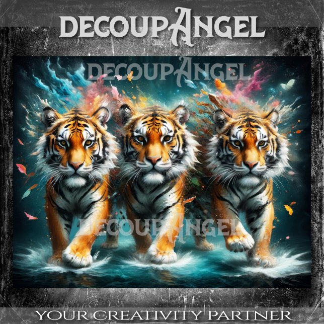 Tiger in a Colorful Explosion Decoupage Tissue Paper (Creator Uploaded)