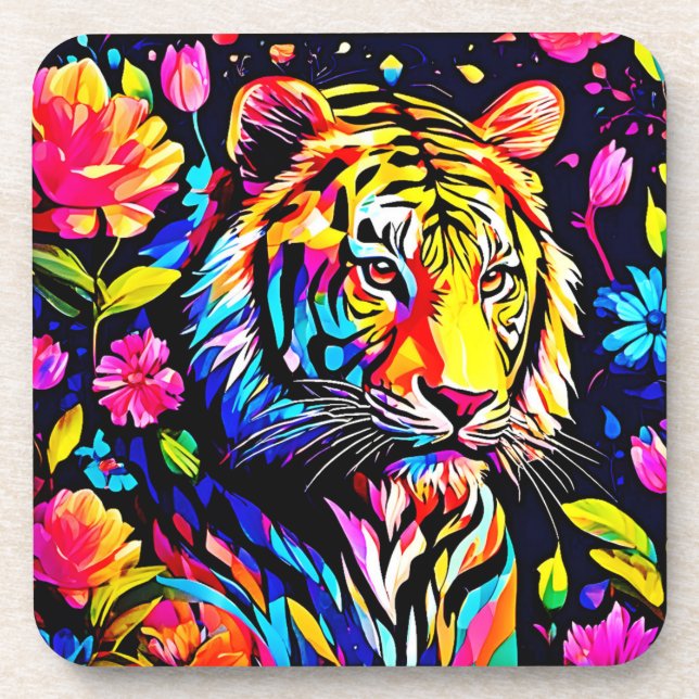Tiger in a Floral Dream Beverage Coaster (Front)
