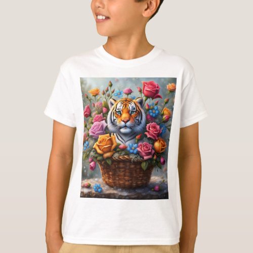 Tiger in a flower basket Boys t_shirt