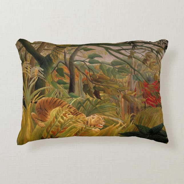 Tiger in a Tropical Storm by Henri Rousseau Accent Pillow (Front)