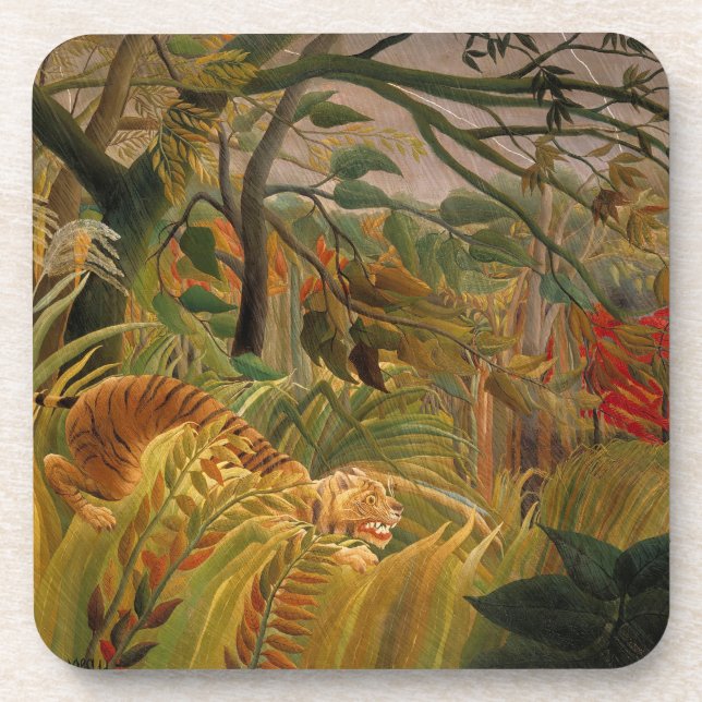 Tiger in a Tropical Storm by Henri Rousseau Beverage Coaster (Front)