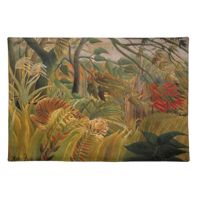 Tiger in a Tropical Storm by Henri Rousseau Cloth Placemat (Front)