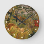 Tiger in a Tropical Storm by Henri Rousseau Round Clock