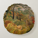 Tiger in a Tropical Storm by Henri Rousseau Round Pillow