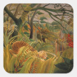Tiger in a Tropical Storm by Henri Rousseau Square Sticker
