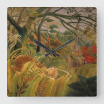 Tiger in a Tropical Storm by Henri Rousseau Square Wall Clock