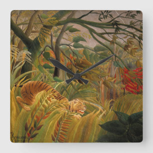 Tiger in a Tropical Storm by Henri Rousseau Square Wall Clock