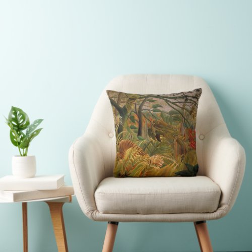 Tiger in a Tropical Storm by Henri Rousseau Throw Pillow