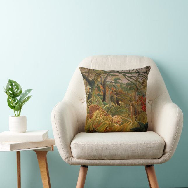 Tiger in a Tropical Storm by Henri Rousseau Throw Pillow (Chair)