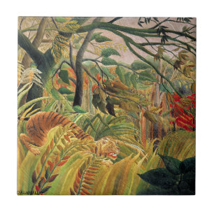 Tiger in a Tropical Storm by Rousseau Ceramic Tile