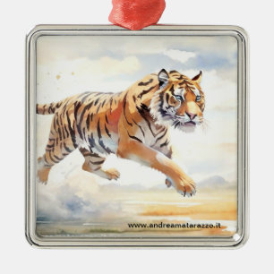 Tiger in Action Metal Ornament