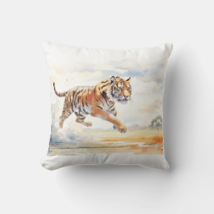 Tiger in Action Throw Pillow