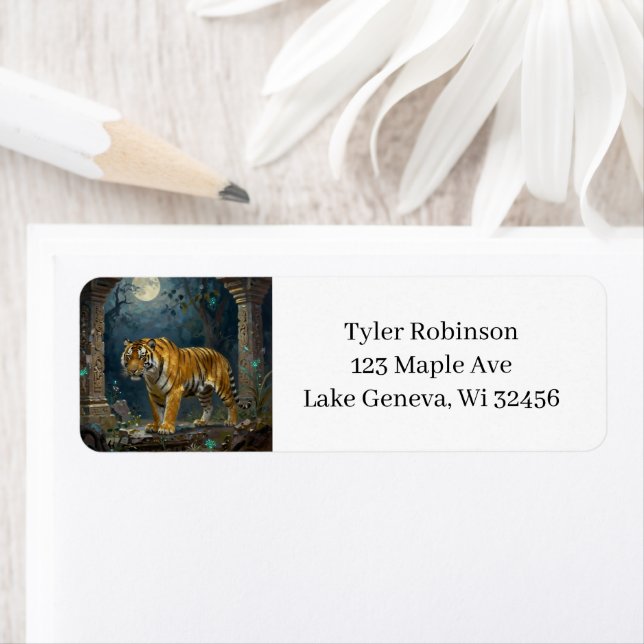 Tiger in Ancient Dunes under the Full Moon Label (Insitu)