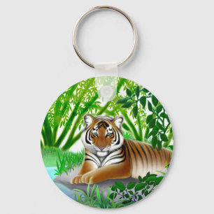 Tiger in Bamboo Jungle Keychain