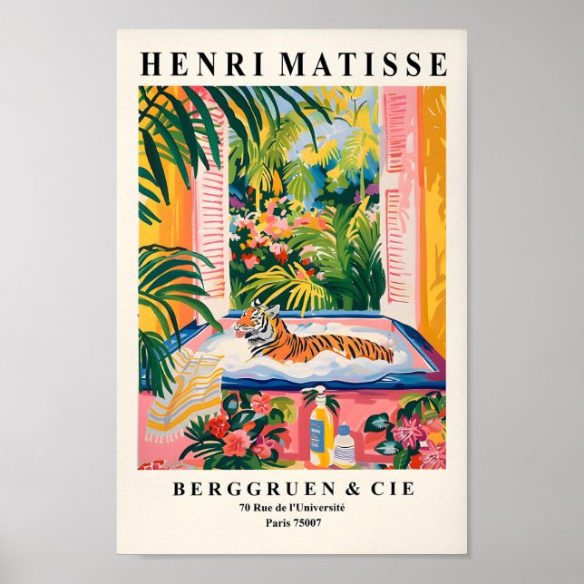 Tiger In Bathtub Funny Poster, Dopamine Decor, Mat Poster (Front)