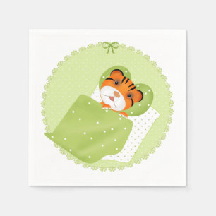 Tiger in bed illustration kids childish print napkins