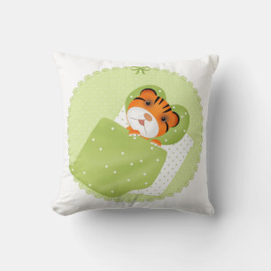 Tiger in bed illustration kids childish print throw pillow