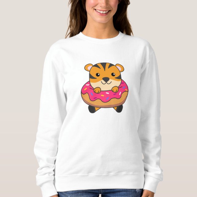 Tiger In Donut Cute Animals For Children In Donuts Sweatshirt (Front)