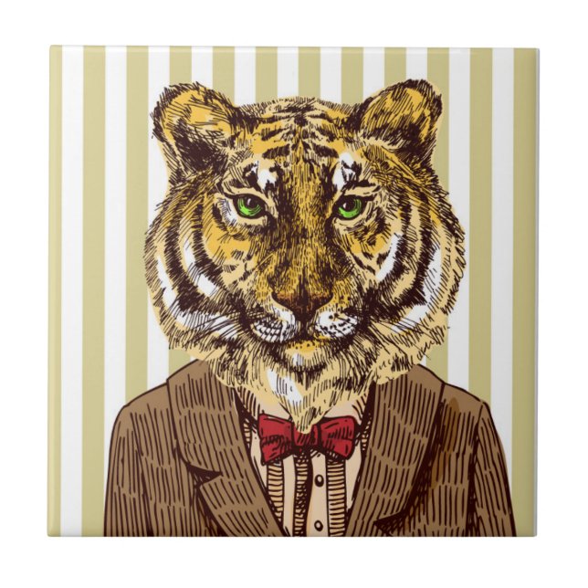 Tiger In Evening Wear Ceramic Tile (Front)