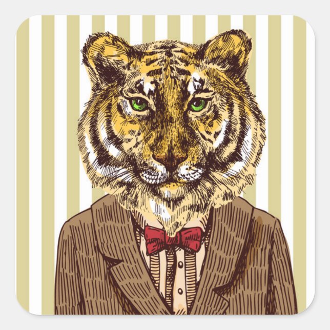 Tiger In Evening Wear Square Sticker (Front)