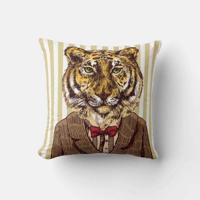 Tiger In Evening Wear Throw Pillow (Front)