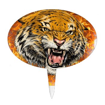 Tiger In Flame Cake Topper by autrouvetout at Zazzle