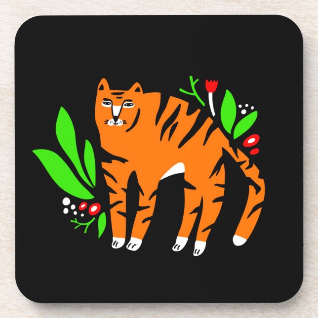 Tiger in flowers beverage coaster (Front)