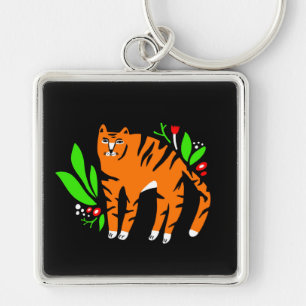 Tiger in flowers keychain