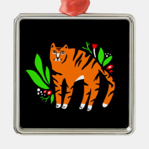 Tiger in flowers metal ornament