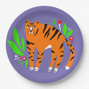 Tiger in flowers paper plates