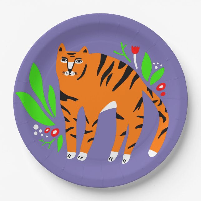 Tiger in flowers paper plates (Front)