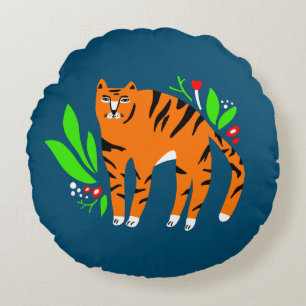 Tiger in flowers round pillow