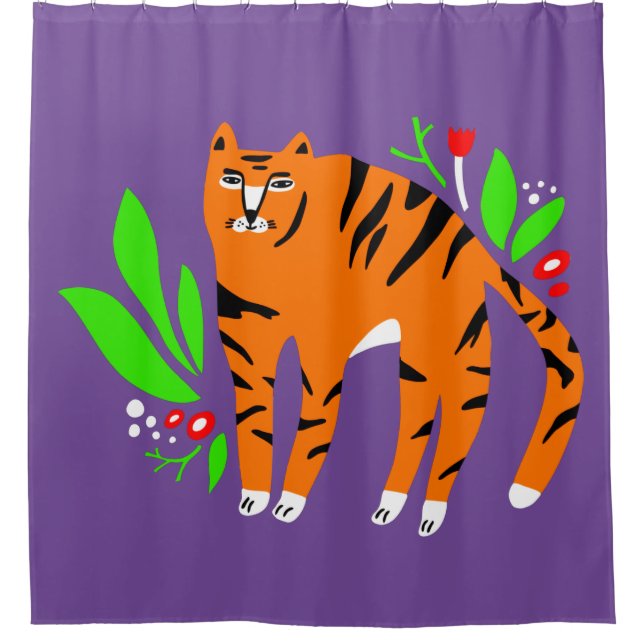 Tiger in flowers shower curtain (Front)