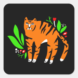 Tiger in flowers square sticker