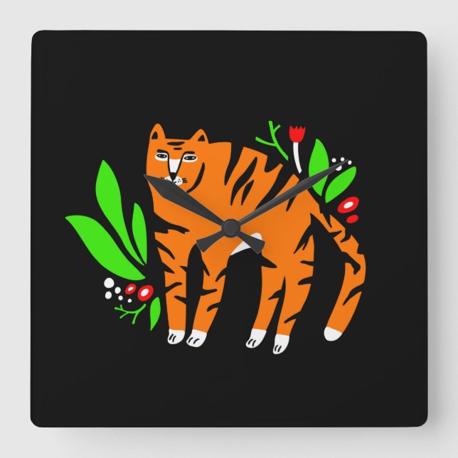 Tiger in flowers square wall clock (Front)