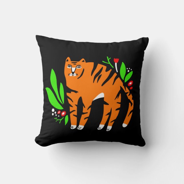 Tiger in flowers throw pillow (Front)