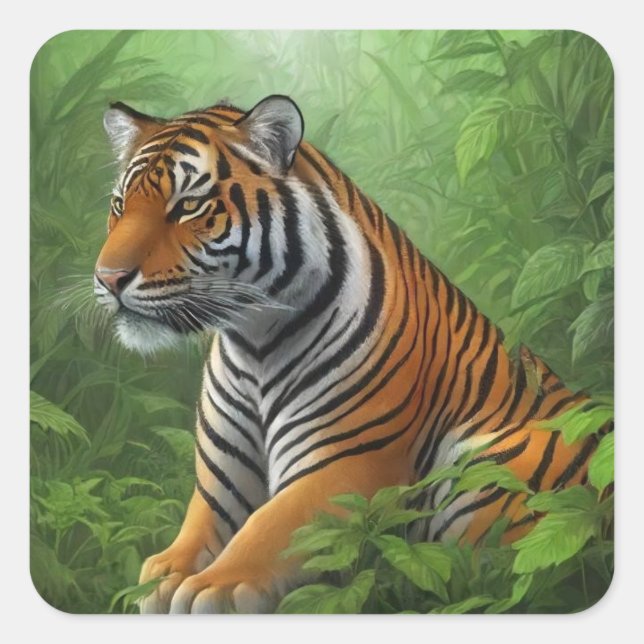 Tiger in jungle square sticker (Front)