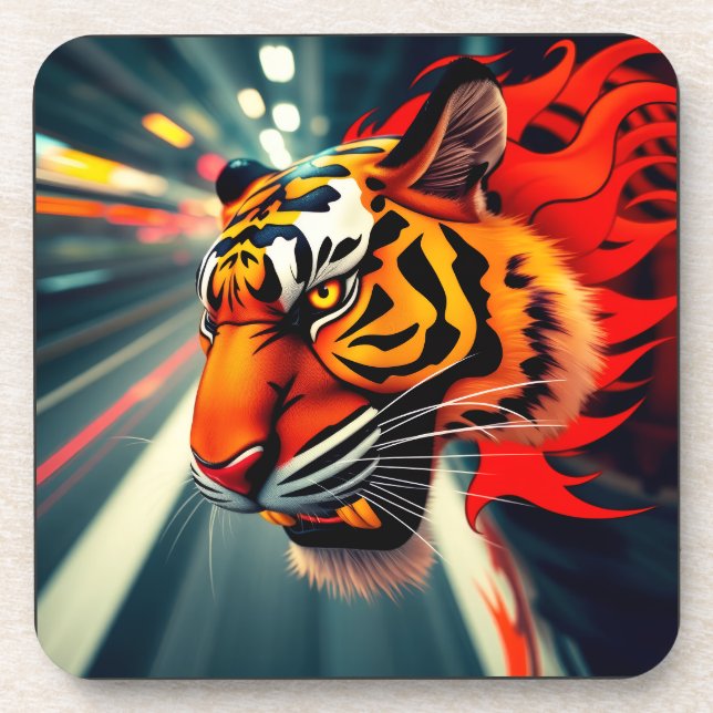 tiger in motion beverage coaster (Front)