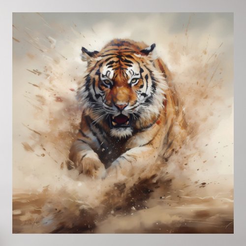 Tiger in Motion Blowing Sands Poster